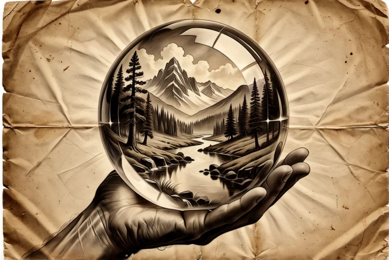 A Vintage Drawing On Old Creased Paper. Vintage Style Sepia...