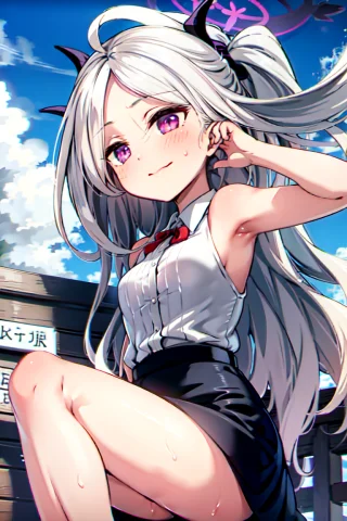 1girl, Solo, Hinabluearchive, White Shirt, Short Sleeves, Sk... — Stable Diffusion AI Prompt: 1girl, solo, hina_(blue_archive), white shirt, short sleeves, skirt, black skirt...