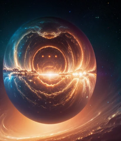 Photo Of A Glowing Ball Orb In The Galaxy Fantasy Background... — Stable Diffusion AI Prompt: photo of a glowing ball orb in the galaxy fantasy background by Midjourney and M...