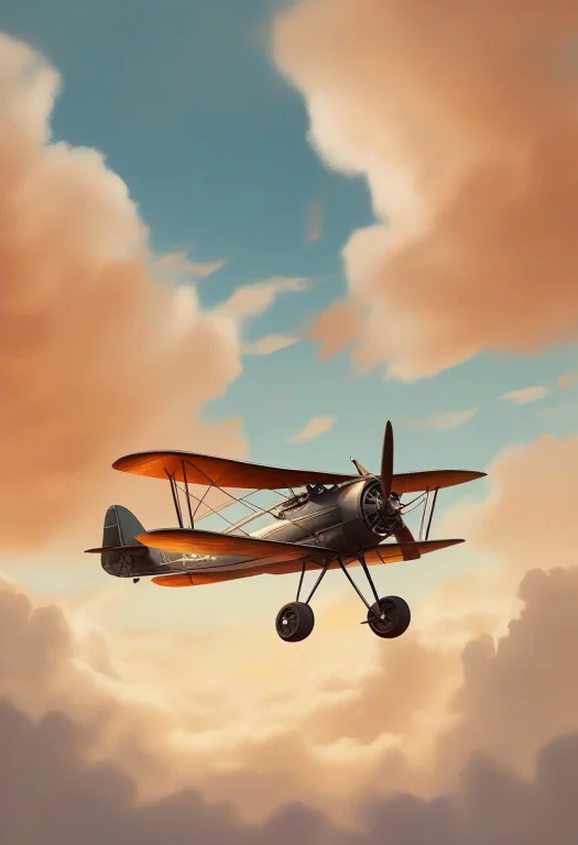 A Biplane Looping Through Scattered Clouds, Concept Art, Hig...