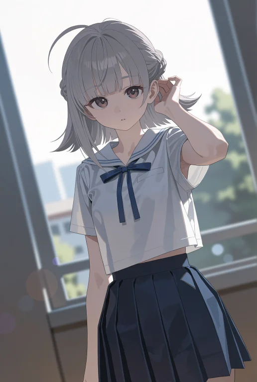 1girl, Solo, Medium Hair, Blunt Bangs, French Braid, Ahoge,...