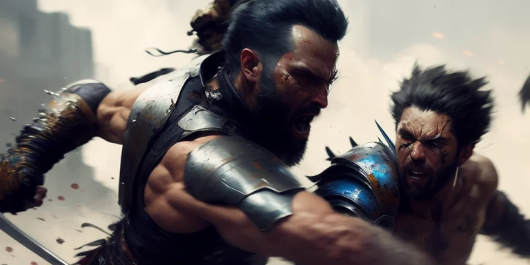 Closeup Angle Of Characters Fighting, Man, A Detailed Painti...