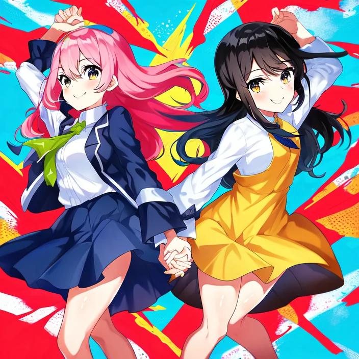 By Mika Pikazo, Bright Eyes, 2girls, ,hype, Flat, Skirt, Dre...