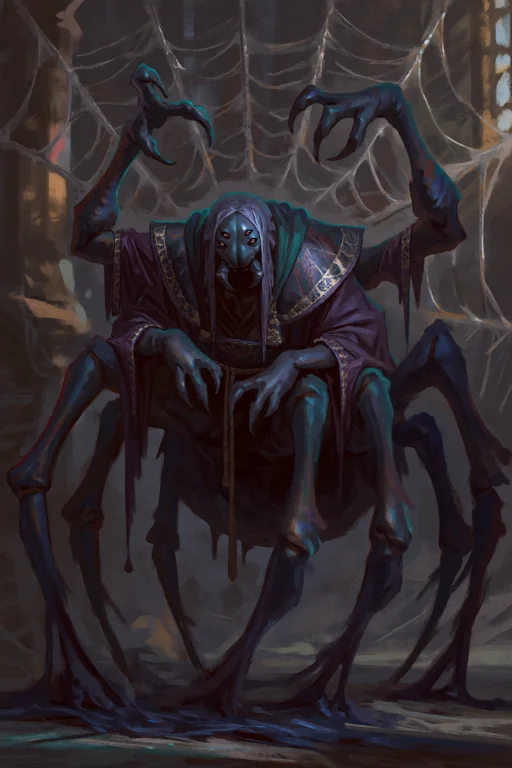 An Anthropomorphic Spider Mage Whose Body Is Woven From Livi...