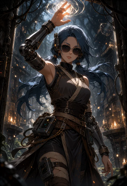 In A Dark, Sinister Cyberpunk-fantasy Setting, A Feminine Ad...
