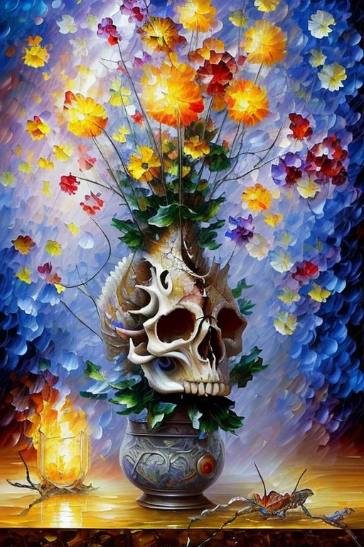 Mdjrny-v4 Style An Oil Painting Of A Flower Dragon Skull1.1...
