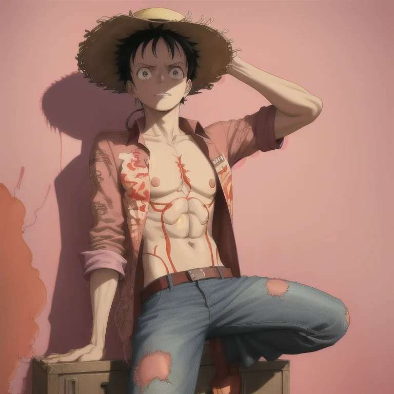 Wanostyle, Monkeydluffy Wearing A Straw Hat And Open Red But...