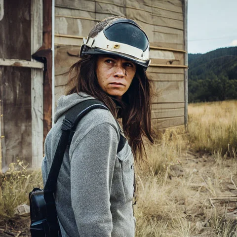 Cinema768-analog Hill Valley Mall A Woman In Dirty Coveralls... — Stable Diffusion AI Prompt: cinema768-analog Hill Valley Mall a woman in dirty coveralls wearing a helmet an...