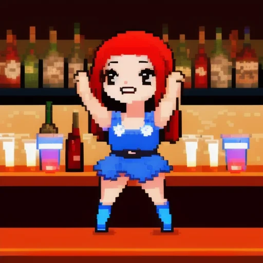 A Cute Girl Dancing Drunken In A Bar, Pixelart, Dreamlike, L...