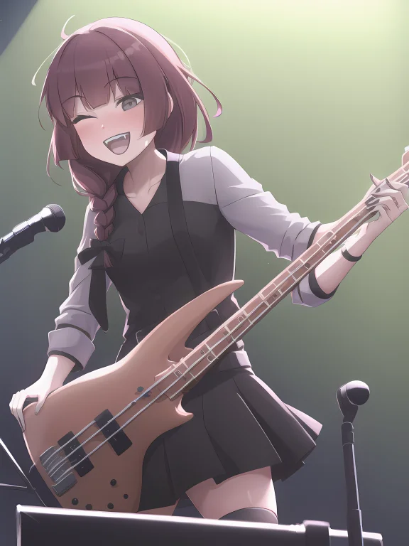 1girl, Solo, Kikuri Hiroi Stainding On Stage, Playing Bass G...