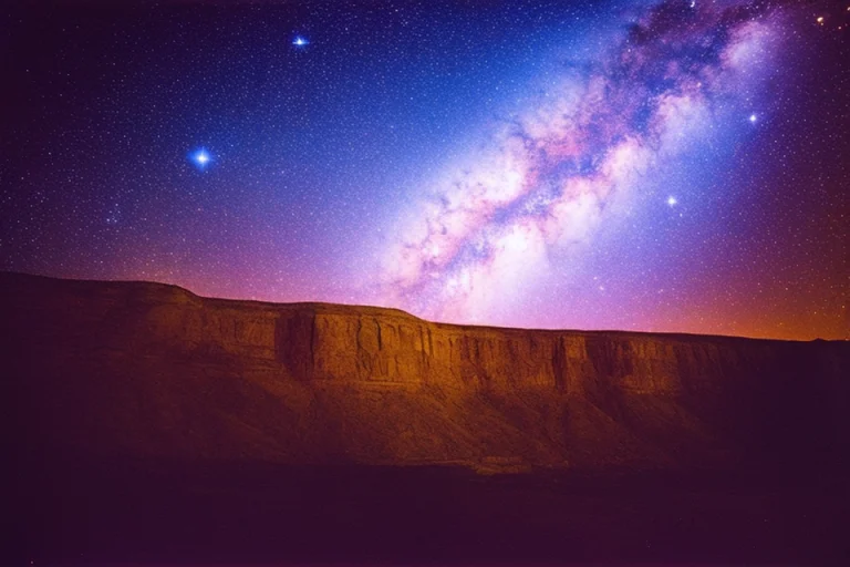 Lomo Style At Night Long Exposure Photograph Of A Mesa Cliff...