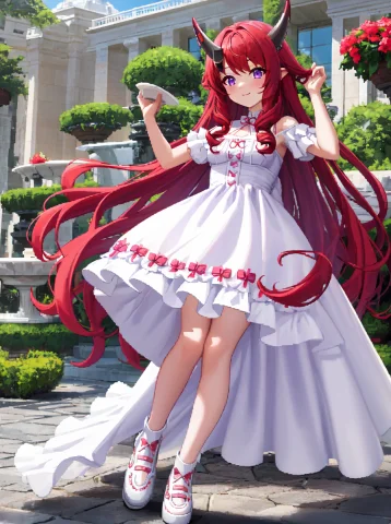 1girl, Red Hair, Long Hair, Curly Hair, Violet Eyes, Head Ho... — Stable Diffusion AI Prompt: 1girl, red hair, long hair, curly hair, violet eyes, head horn, 2 horn, big bust...