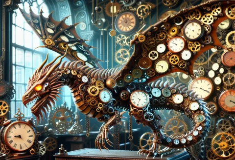 A Magnificent Ancient Dragon Completely Constructed From Int... — SDXL AI Prompt: A magnificent ancient dragon completely constructed from intricate clockwork mec...