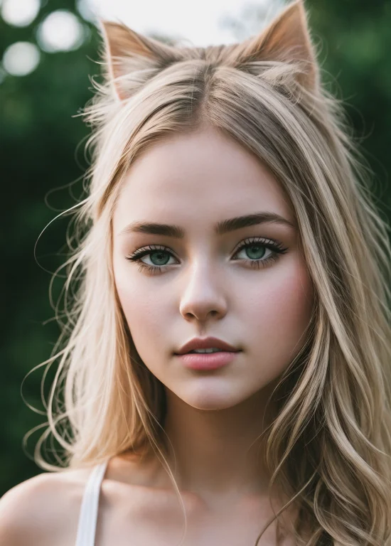 European Young Woman  Cat, Medium Shot, Hyperrealystic, Deta...