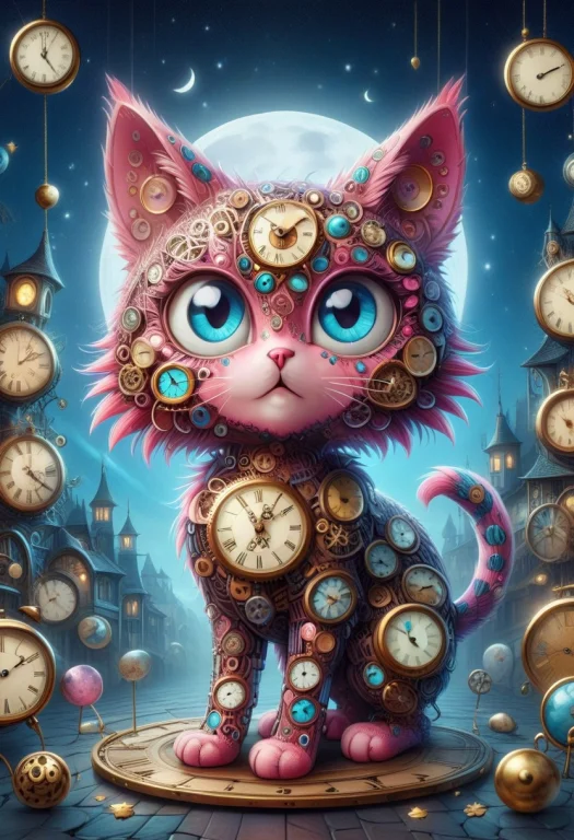 All Made Of Clock, Clockstyle, Cute Pink And Blue Cat, Styli...