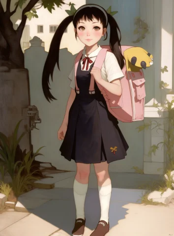 Realistic Full Body Photo Of A 1girl, Hachikuji Mayoi, Backp... — Stable Diffusion AI Prompt: realistic full body photo of a 1girl, hachikuji mayoi, backpack, bag, twintails,...