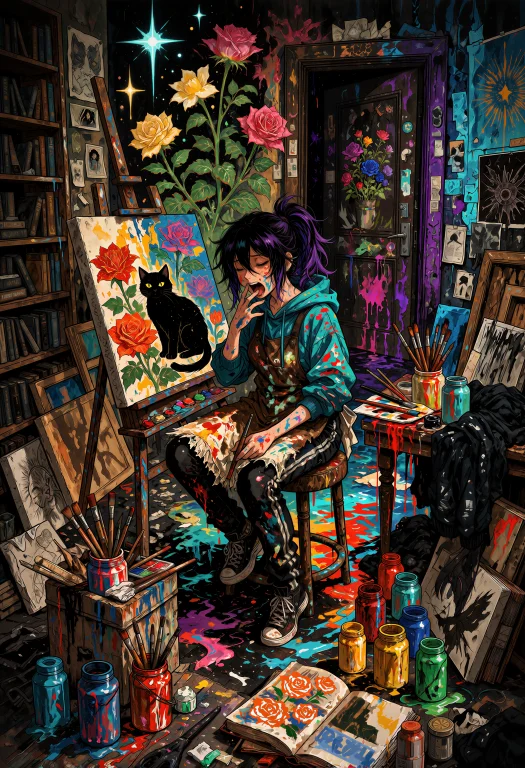Anime Illustration, Vertical Portrait, High-angle Camera Loo...