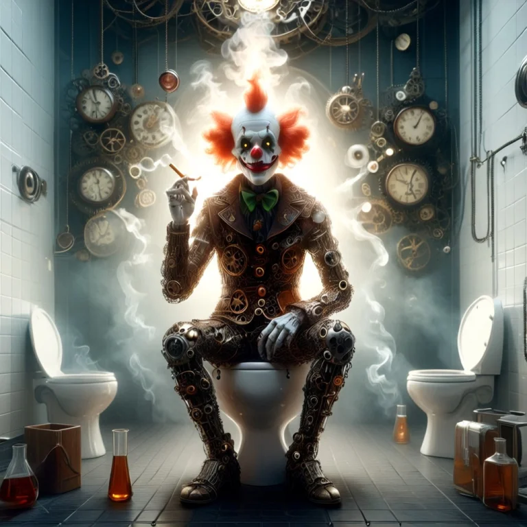 Cgi Movie Scene, Sinister Clockwork Clown Smoking A Cigar Wh...