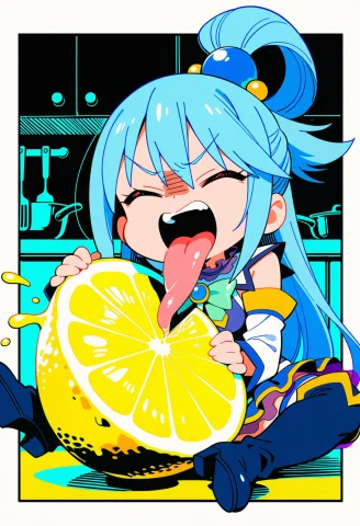 Masterpiece, Vibrant 1990s Retro-modern Anime Scene. Chibi A... — Stable Diffusion AI Prompt: masterpiece, Vibrant 1990s retro-modern anime scene. Chibi Aqua from Konosuba si...