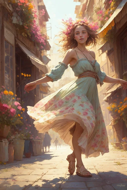 Ajaws, A Young Carefree Bohemian Woman Dancing Through Flowe...