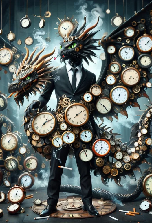 Clockstyle, A Dragon Wearing A Suit And Tie Made Of Clocks,...