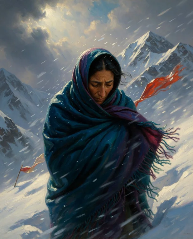 A Haunting Oil Painting Depicting A Nepali Woman Cloaked In...