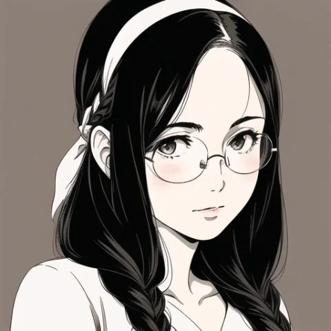A Girl, Rounded Glasses, Middle Widows Peak, Black Haired, L... — Stable Diffusion AI Prompt: a girl, rounded glasses, (((middle widow's peak))), black haired, long straight...