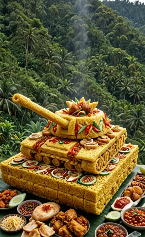 Tank Made From Tumpeng, Food, Deliciouse, Tasty, Bali Landsc... — SDXL AI Prompt: tank made from tumpeng, food, deliciouse, tasty, bali landscape, indonesian food...