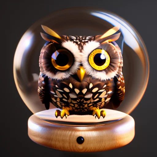 A Little Owl Inside In The Center Of A Glass Globe With Smal...