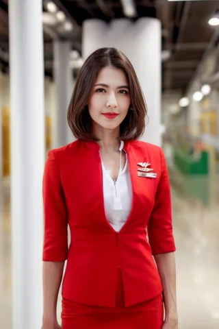 Loraairasia Uniform11 A Woman In A Red Suit,white Compressio... — Stable Diffusion AI Prompt: a woman in a red suit,white compression v-neck shirt inside,red tight skirt,med...