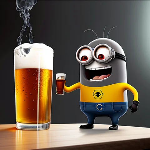 Minion Shrieking And Gnashing Its Teeth, In A Glass Flask, D... — Stable Diffusion AI Prompt: minion shrieking and gnashing its teeth, In a glass flask, digital art by greg r...
