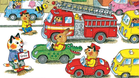 A Bustling City Street Scene By Richard Scarry Featuring Ant... — Stable Diffusion AI Prompt: A bustling city street scene by Richard Scarry featuring anthropomorphic animal...