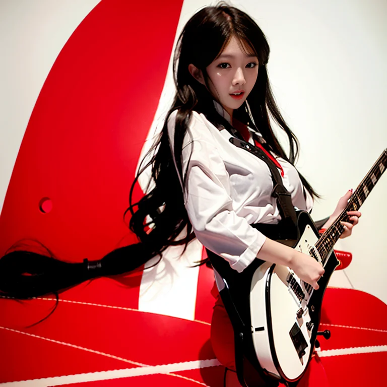 Kpop Idol,1 Girl1.33, 1 Cute Girl ,white Shirt, Black Long H...