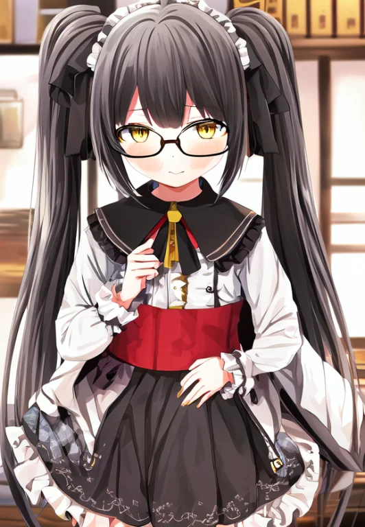 By Kurige, 1girl, Black Hair, Yellow Eyes, Glasses, Framing,...
