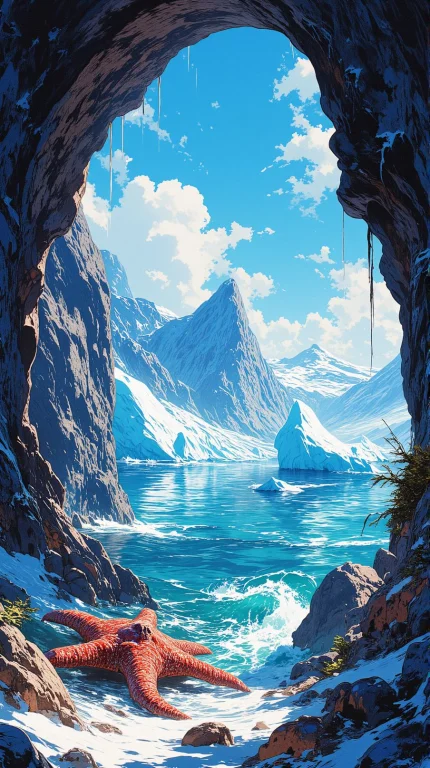 Anime Artwork Thomas Moran Pacific Grandeur, Arctic Fjord Wi...