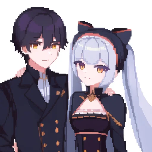 1girl, 1boy, Couple, Flatcolor Lorabigpixelstyle1