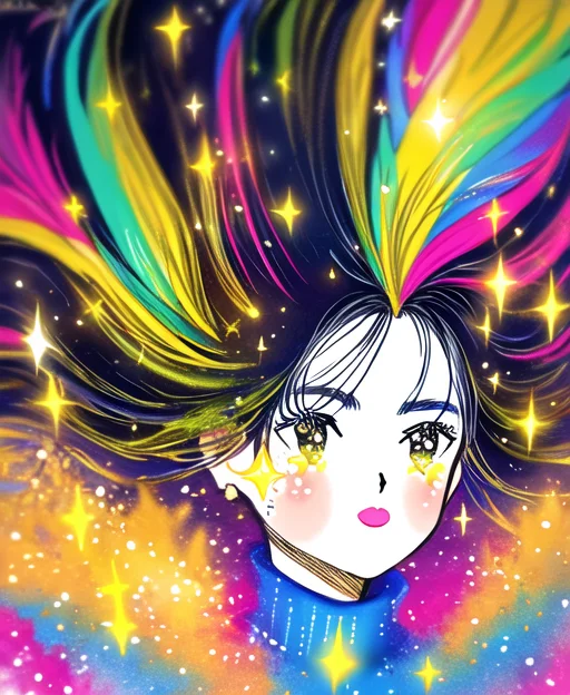 Gooddaygirl, 1girl, Portrait, Close-up, Rainbow Colors , Spa...