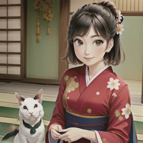 A Masterpiece Portrait Of Smiling Saya Otonashi, Kimono With...
