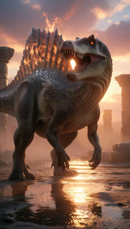 A Massive, Photorealistic Dinosaur Resembling A Spinosaurus...