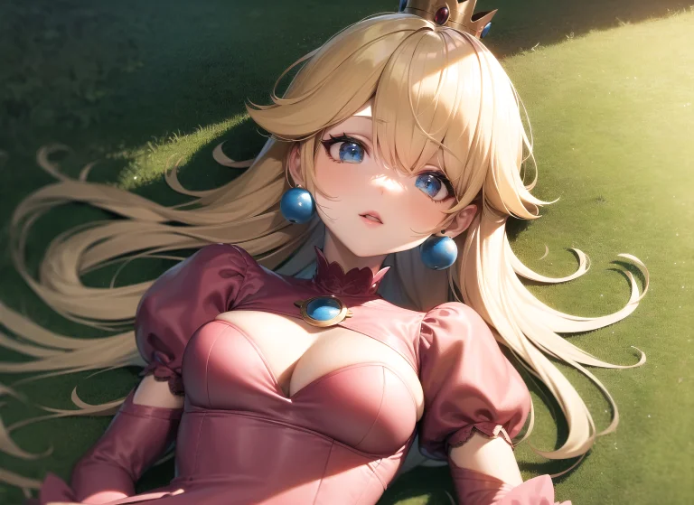 Lorappeach-0000181, Lying On Back On Grass, Pink Dress, Outd...