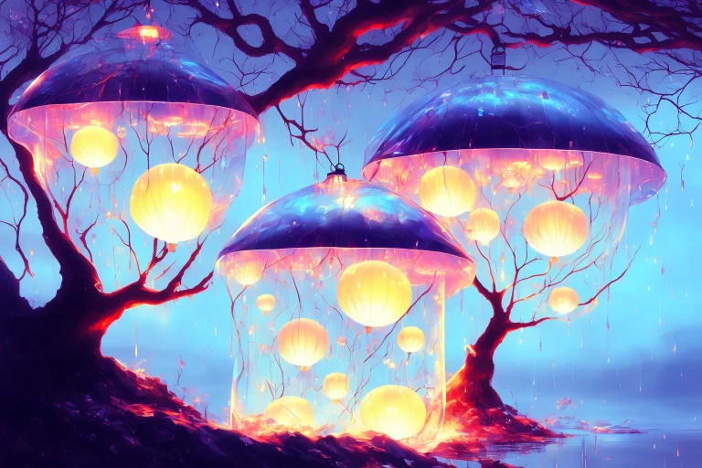Spirits Among Branches Lanterns Jellyfish And Rain By Kuvshi...