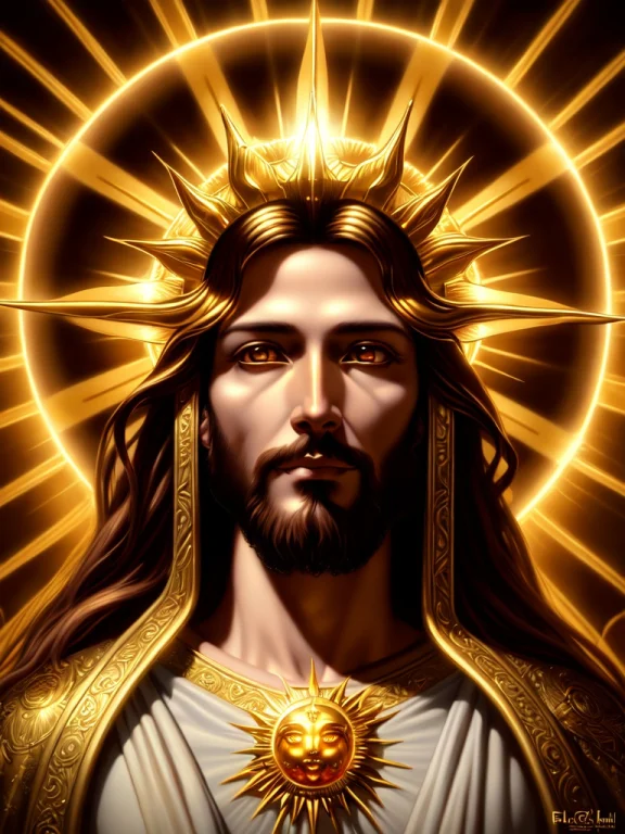 Highly Detailed Portrait Of A Jesus Christ Sun God Halo Of L...