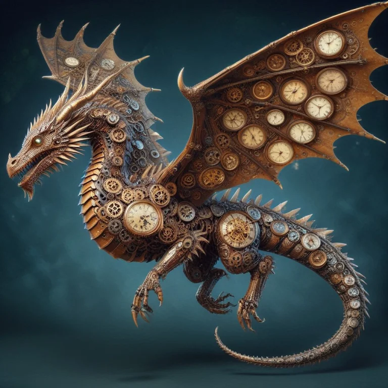A Majestic Dragon Formed Entirely From Steampunk Clockwork,...
