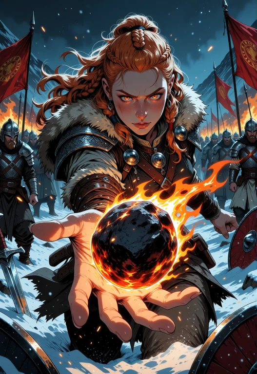 Artwork, An Intensely Focused Viking Woman Warrior With Curl...