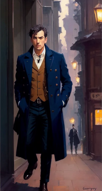 Handsome Man,overcoat,steampunk,by Ed Blinkey, Atey Ghailan,...