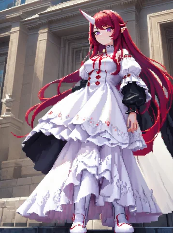 1girl, Red Hair, Long Hair, Violet Eyes, Head Horn, 2horn, M... — Stable Diffusion AI Prompt: 1girl, red hair, long hair, violet eyes, head horn, 2horn, medium horn, big bust...