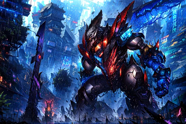 Masterpiece, Best Quality, Mecha,monster,cloud,colorful,ruin...