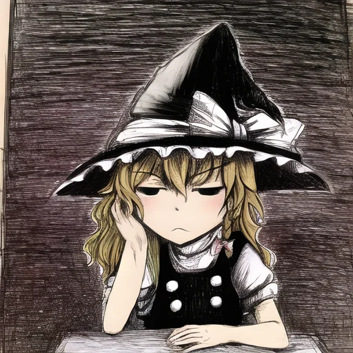1girl, Kirisame Marisa1.3, Touhou, Hat, Drawing, Madziowap