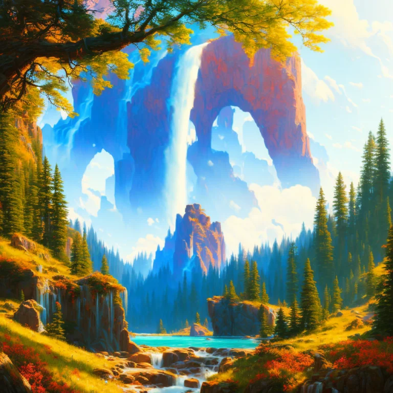 A Painting Of A Majestic Landscape With A Cat In The Bottom...