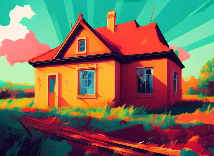 A Digital Illustration Of A House In Summer By, 8k, Art By R...